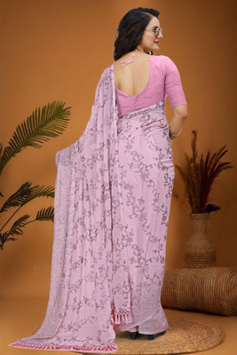 keshav piya fab Embellished, Self Design Bollywood Chiffon, Georgette Saree(Pink)