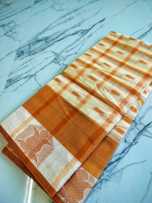 J KunduHouse Self Design Tant Pure Cotton Saree(Cream)