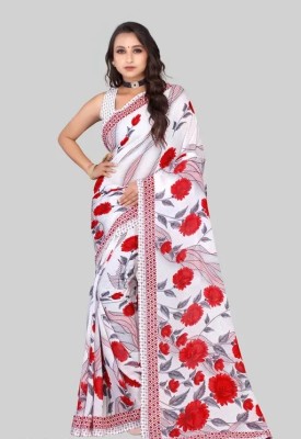 Leelavati Printed Bollywood Georgette Saree(White, Red)