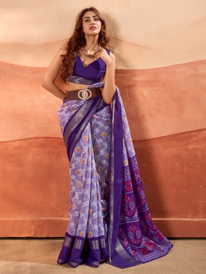 Tasrika Printed Bollywood Cotton Blend Saree(Purple)