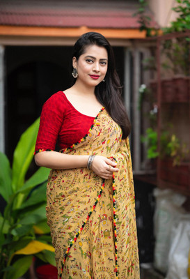 v.divyanshi & co. Printed Daily Wear Georgette Saree(Cream)