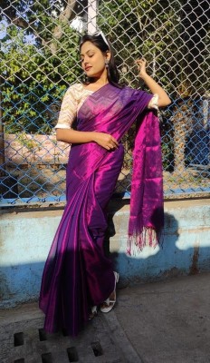 NADIA HANDALOOM Self Design Handloom Tissue Saree(Purple)