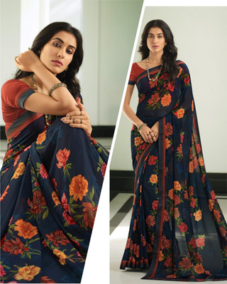 V And V Shop Printed Bollywood Georgette Saree(Multicolor)