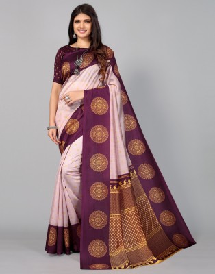 Samah Printed, Geometric Print, Embellished, Paisley Banarasi Cotton Silk, Silk Blend Saree(Purple, Pink)