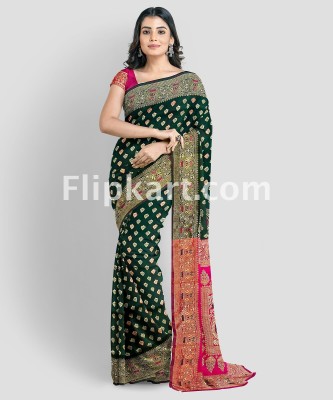 Simera Woven Kanjivaram Silk Blend Saree(Green, Pink)