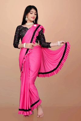 HouseOfCommon Embellished, Self Design Bollywood Lycra Blend Saree(Pink)