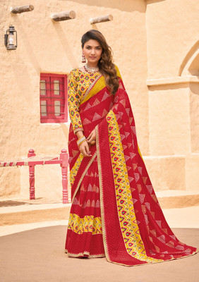 Laxmipati sarees Printed Bollywood Chiffon Saree(Red)