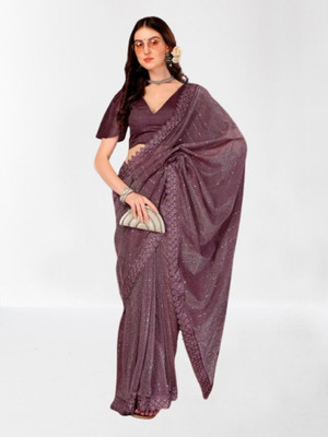 Vragi Embellished Bollywood Lycra Blend Saree(Magenta)
