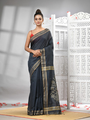 angoshobha Woven Handloom Cotton Blend Saree(Grey)