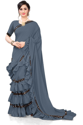 fentik.com Embellished, Solid/Plain Bollywood Lycra Blend Saree(Grey)