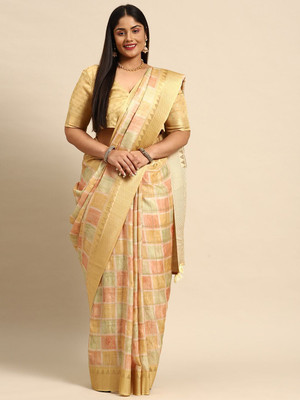 Sztori Woven, Self Design Bollywood Cotton Linen Saree(Multicolor)