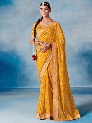 Divastri Embellished Bandhani Georgette Saree(Yellow)