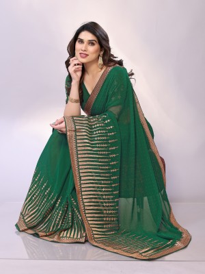 Tasrika Embellished, Embroidered Bollywood Georgette Saree(Green)