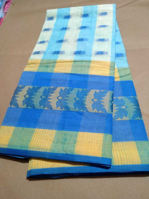 Bikash Dutta Fashion Self Design Tant Pure Cotton Saree(Blue, White)