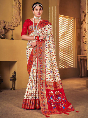 ANOUK Woven Patola Silk Blend Saree(Cream)