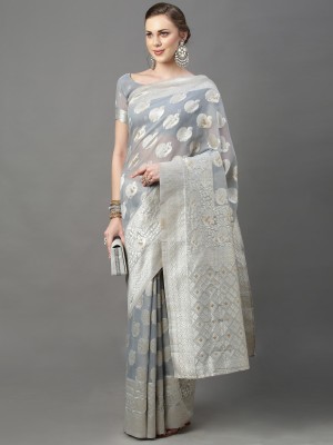 Sareemall Woven Banarasi Cotton Silk Saree(Grey)