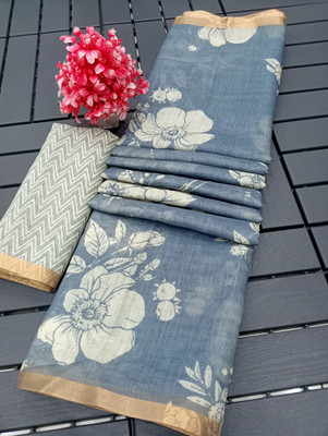 DEVICE of NT Floral Print, Digital Print Kanjivaram Pure Cotton, Cotton Linen Saree(Grey)