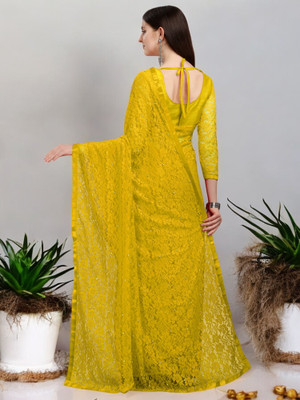 NEXA Self Design Bollywood Net Saree(Yellow)