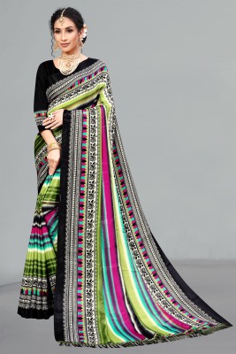 Ruhabs Striped Daily Wear Crepe Saree(Green)