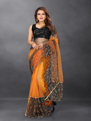 YASHVI Embroidered Bollywood Net Saree(Gold)