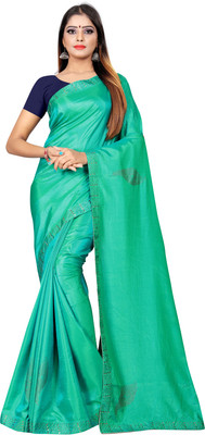 SISA ENTERPRIZE Embellished, Solid/Plain Bollywood Net Saree(Dark Green)