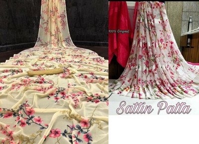 Sanjana Silk Floral Print Bollywood Georgette Saree(Pack of 2, Yellow)