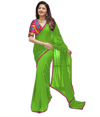 Sareez House Solid/Plain Daily Wear Georgette Saree(Green)