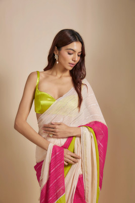 sareya veela Solid/Plain, Embroidered Maheshwari Georgette Saree(Multicolor)