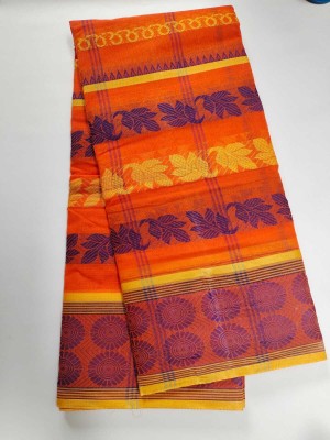 TanaPoren Self Design Tant Pure Cotton Saree(Orange)