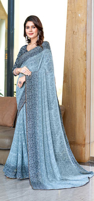 zamuna Geometric Print Daily Wear Georgette Saree(Light Blue)