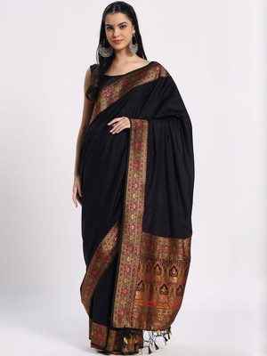 Sangria Woven Daily Wear Cotton Blend Saree(Black)