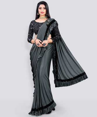 JAY AMBEY FABRICS Embellished Bollywood Lycra Blend Saree(Grey)