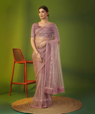 Tasrika Embellished Daily Wear Net Saree(Pink)