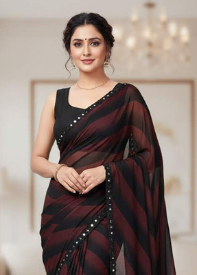 Anugrah Textile Printed Banarasi Lycra Blend, Chiffon Saree(Black)