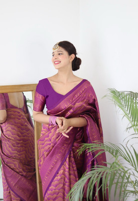 Kjs Embellished Banarasi Silk Blend Saree(Multicolor)