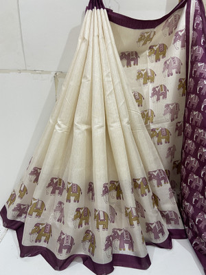 Kjs Printed Kalamkari Cotton Silk Saree(Multicolor)