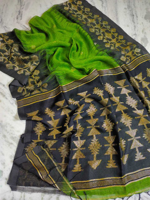 S.K. HOUSE Self Design Handloom Linen Saree(Multicolor)