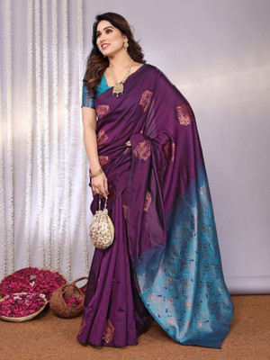 RAJESHWAR FASHION Woven Banarasi Jacquard Saree(Purple, Light Green)
