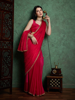 Dhimahi Solid/Plain Bollywood Chiffon Saree(Red)