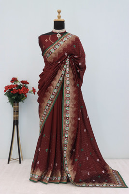 Radheradhey Embroidered Bollywood Silk Blend Saree(Maroon)