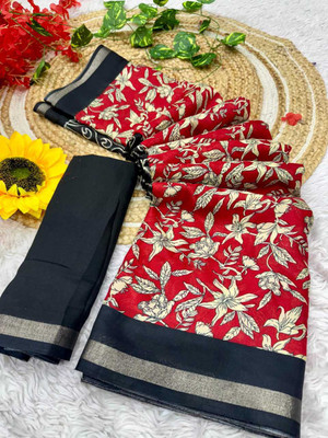 Vihan Fab Printed Kalamkari Mulmul Saree(Multicolor)