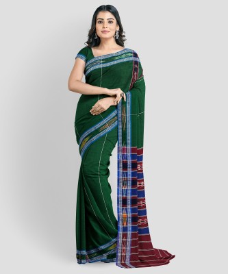 Auora Digital Print Sambalpuri Handloom Cotton Blend Saree(Dark Green, Maroon, Blue)