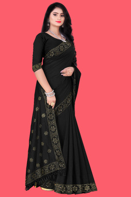nevya creation Self Design Daily Wear Chiffon, Art Silk Saree(Black)