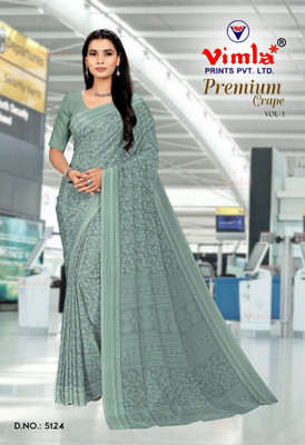 Vimla Printed Mysore Crepe Saree(Green)