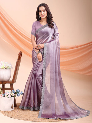 Leelavati Embroidered, Embellished Bollywood Jimmy choo Saree(Purple)