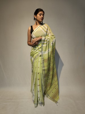 SHREE AARYODAY HANDLOOM Woven Maheshwari Cotton Blend Saree(Light Green)