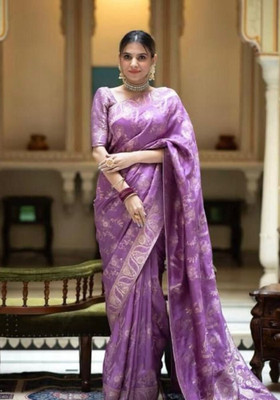 MADHAV Woven, Printed Kanjivaram Silk Blend Saree(Purple)