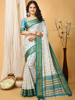 Anouk Rustic Printed Chinnalapattu Silk Blend Saree(Cream)