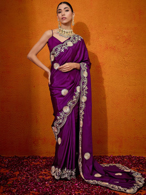 Divastri Embellished Bollywood Crepe Saree(Purple)