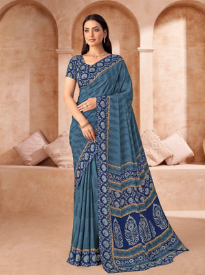 Divastri Floral Print, Geometric Print, Digital Print, Printed Bollywood Crepe Saree(Grey)